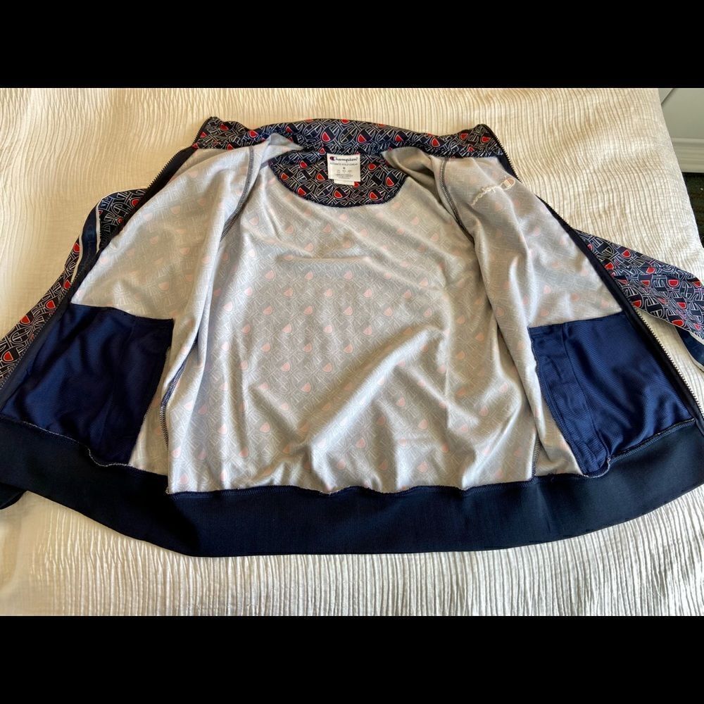 Champion Allover Logo Blue Zip Up Track Jacket Size Medium. Worn On TV Show - Picture 11 of 14